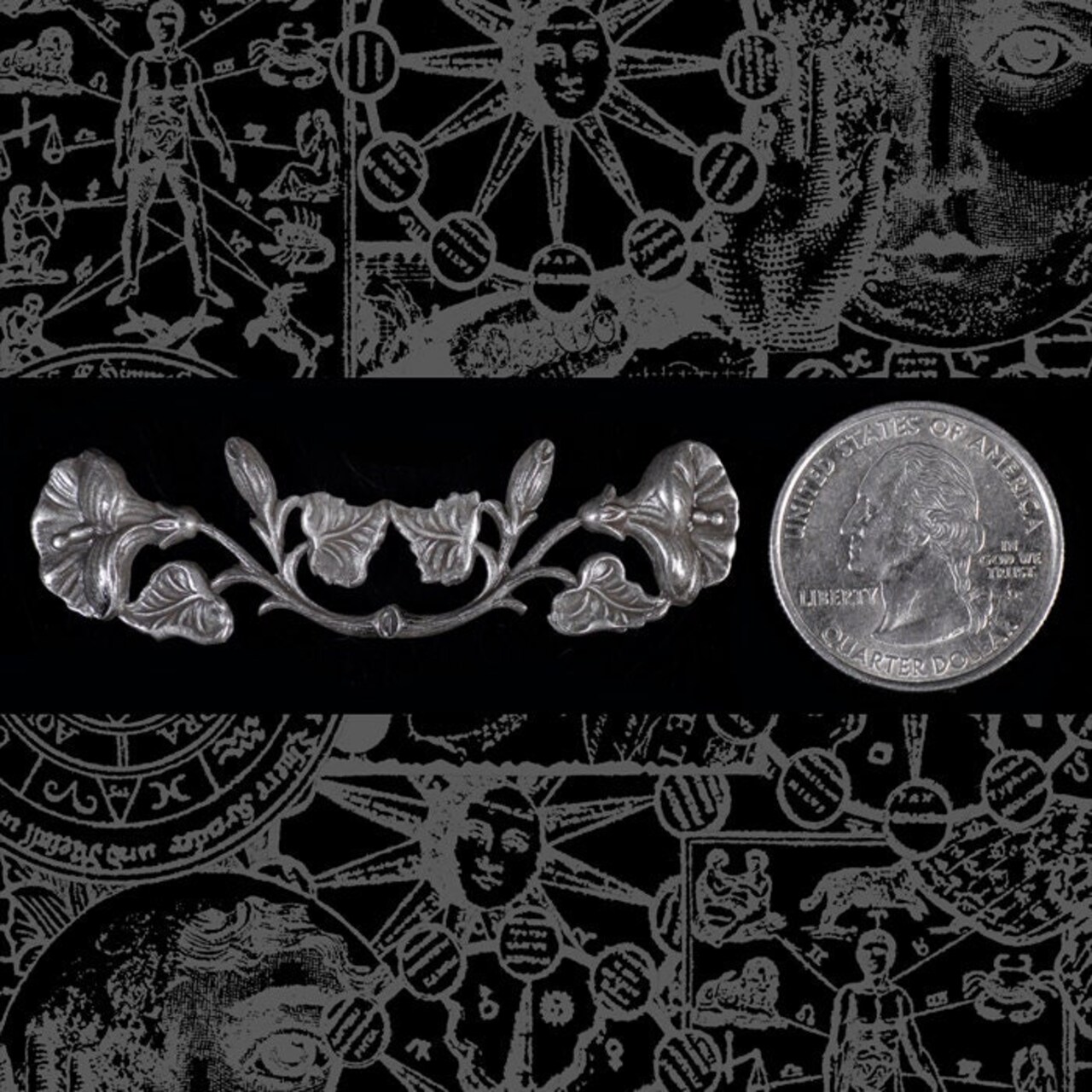 Antiqued Silver Plated Brass Morning Glory Vine Pendant Wrap - S-W26